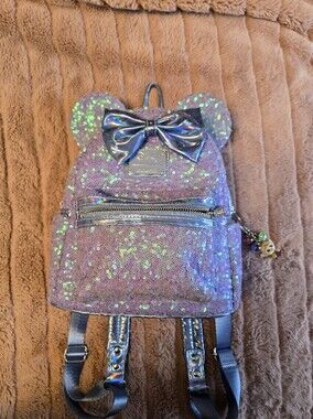 Iridescent Lavender Sequin Mini Backpack with Bow